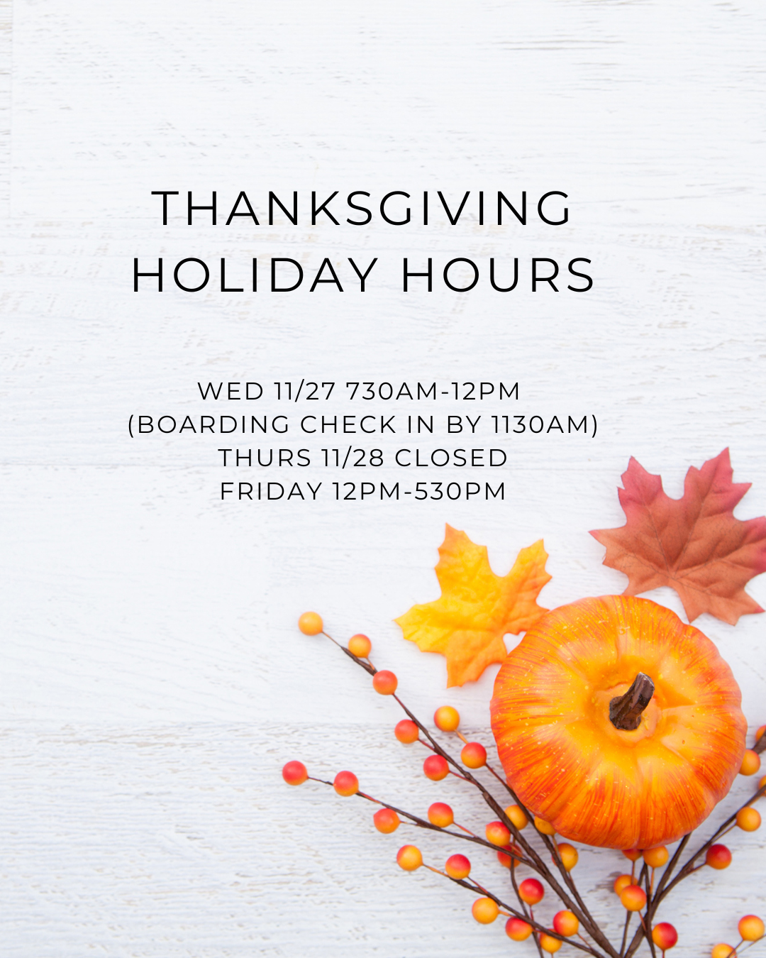 Thanksgiving Hours